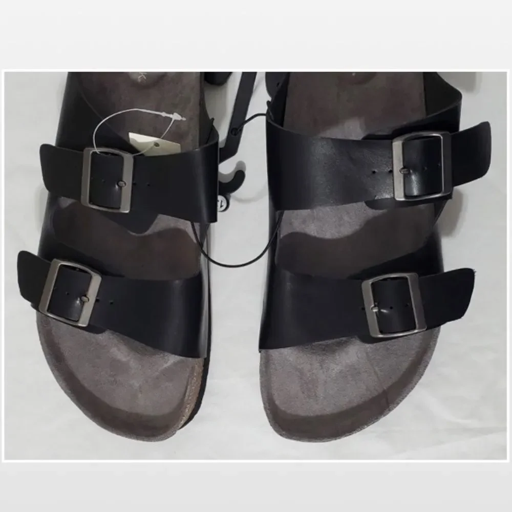 New Falls Creek Shoes Men Sandals Black Buckle Slip On Cork Slides NWT